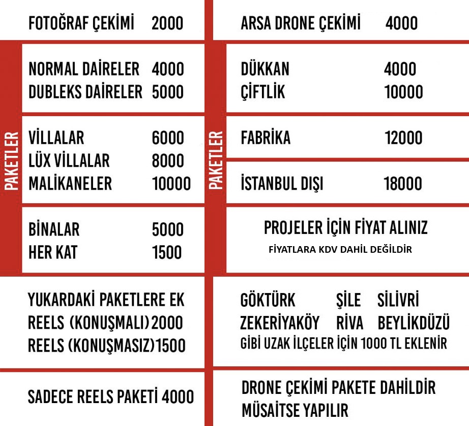 emlak çekim fiyatları